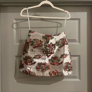 Floral Patterned Skirt - Red and White